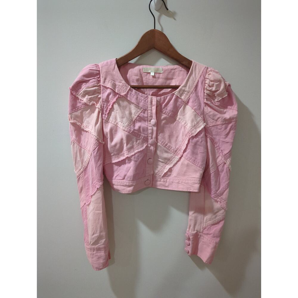 Loveshackfancy Eleora Pink Patchwork Crop Jacket - image 2